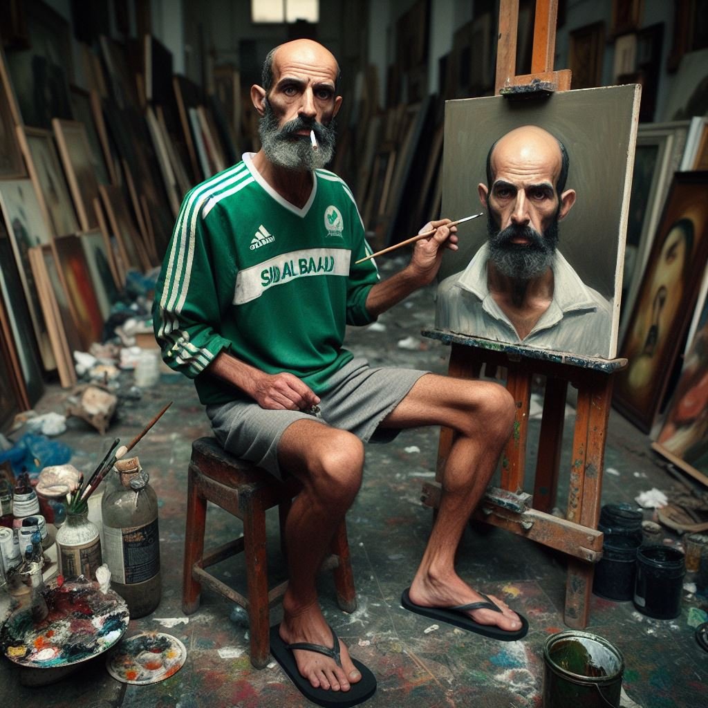 OElsehli's tweet photo. In the Studio 
Self-Portrait
#portrait #aiart #painting #selfportrait https://t.co/T5Ae8daUn3