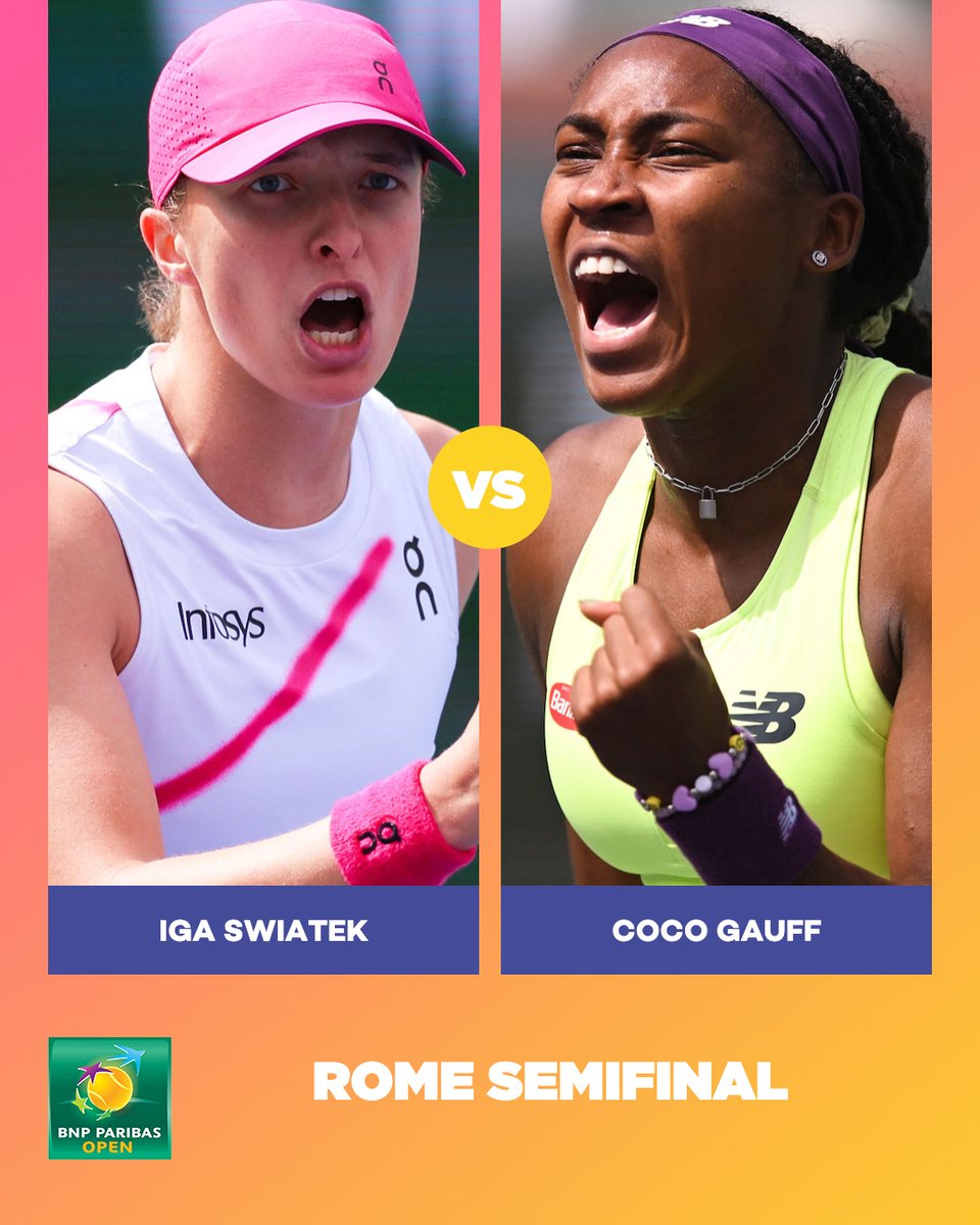 Iga & Coco, Volume 1️⃣1️⃣ A blockbuster @InteBNLdItalia semifinal awaits on Thursday! @iga_swiatek | @cocogauff | #TennisParadise