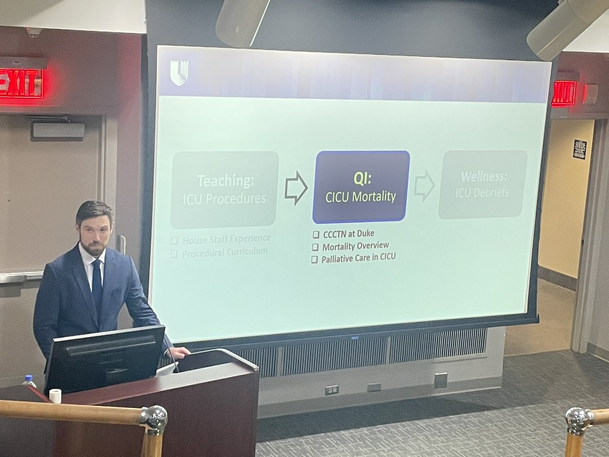 Dan Loriaux @DukeCardFellows giving great @DukeHeartCenter grand rounds on ICU education, care, research, and debriefs. @Nishant_ShahMD @jennifer_rymer