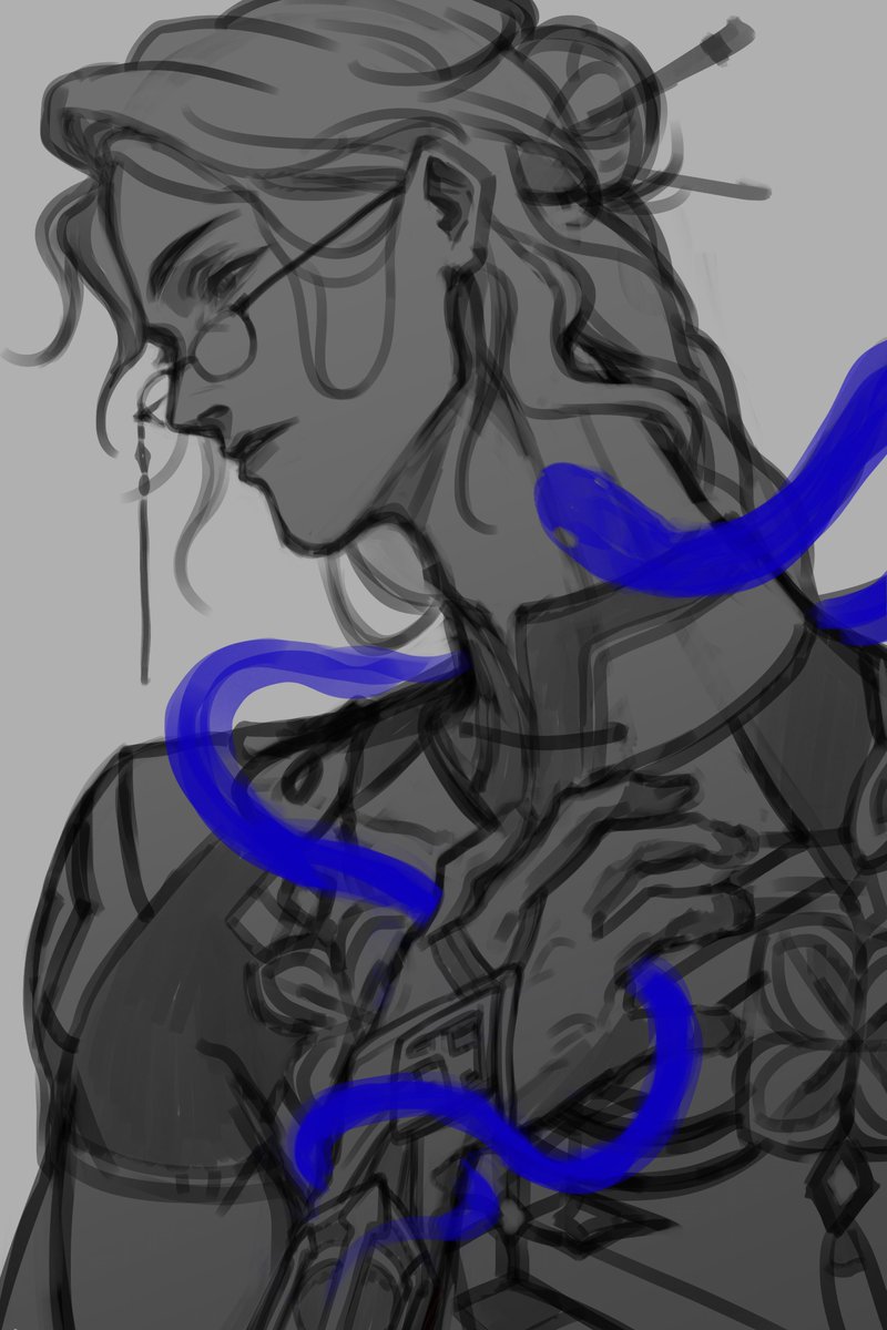 Baizhu sketch that has been in my WIPs for a while now #GenshinImpact finally got him though 💚🐍