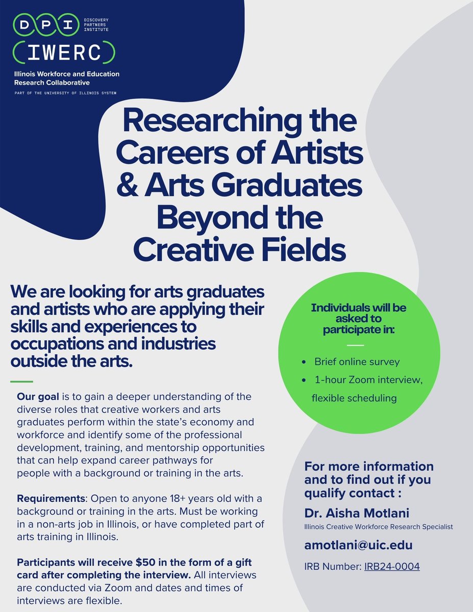 🎨 Are you an artist or arts grad in a non-arts job? Share your journey in our research study! Contact primary investigator Aisha Motlani to participate.  #ArtsResearch #CareerDiversity