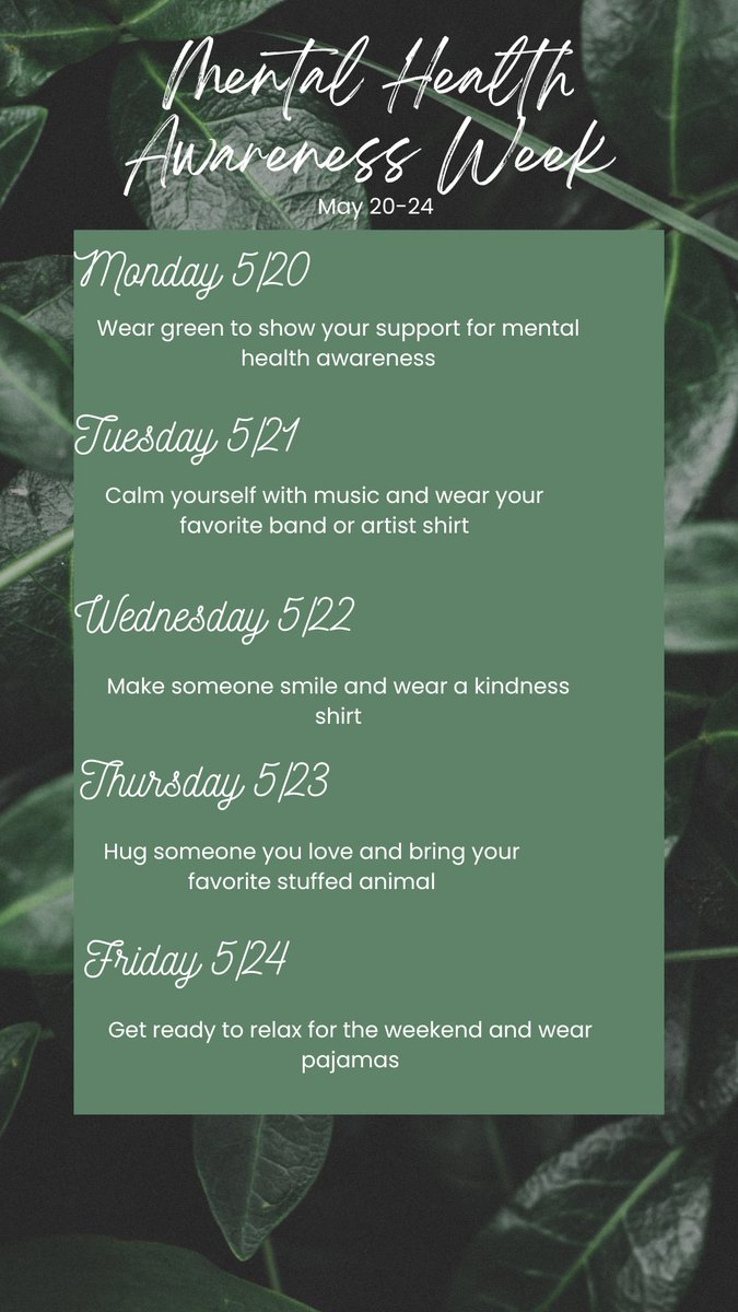 Spirit days ahead to support mental health awareness @NISDGarcia! Join us….
