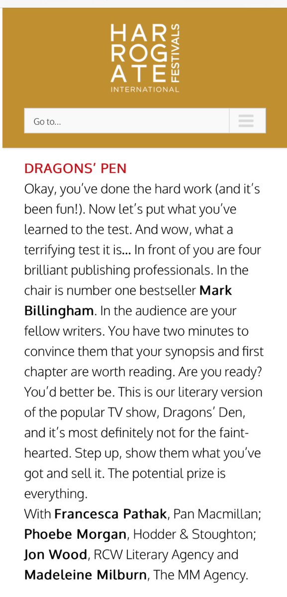Looking forward to @HarrogateFest this year where I’ll be taking part in the Dragons’ Pen event on Thursday! Can’t wait to hear your stories 🤓🤓🤓📚📚📚#TheakstonsCrime
