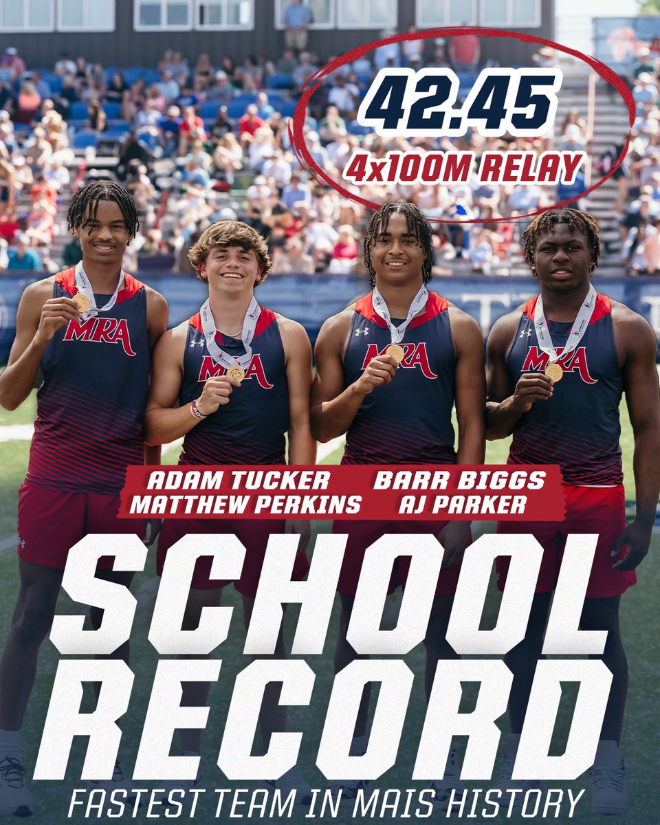 𝐑𝐔𝐍 𝐈𝐓 𝐁𝐀𝐂𝐊! The 4x100 ran the fastest time in MAIS history AGAIN, this time breaking the overall record held by St. Aloysius from 2017.