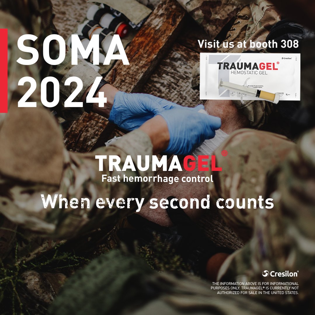 We’re attending SOMA 2024! Stop by booth 308 and learn how TRAUMAGEL® can advance the control of traumatic bleeding. 

____
@SpecOpsMedics
#traumacare #biotech #soma2024