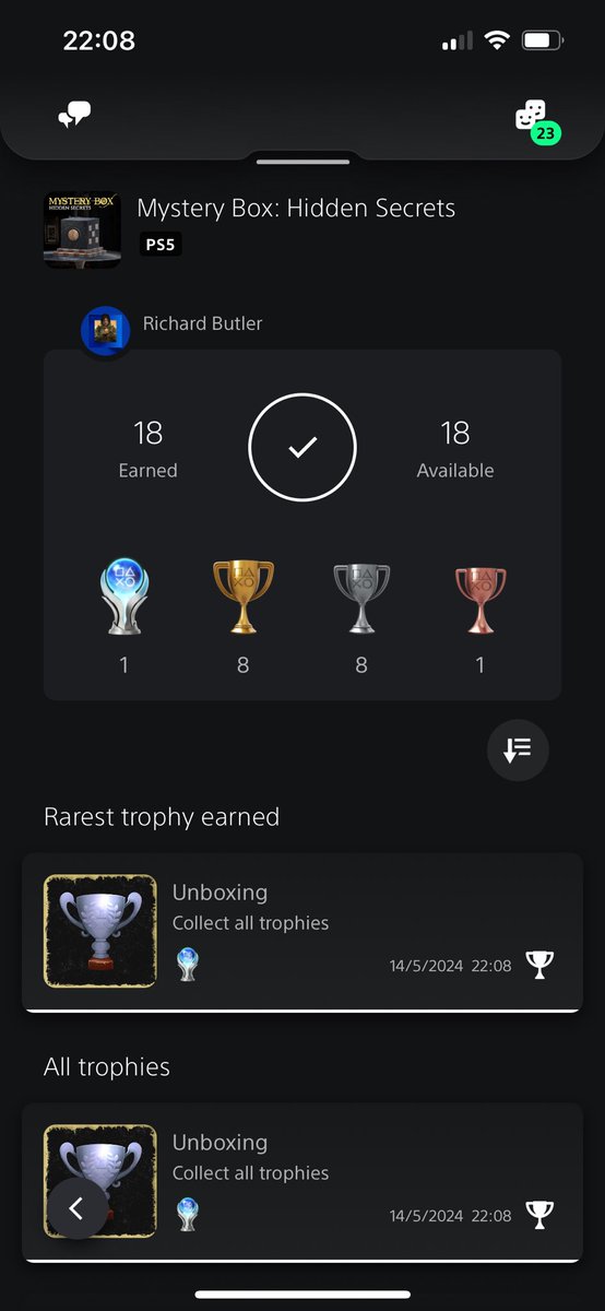 Platinum 382, Mystery Box Hidden Secrets nice little find on the psn store, was a bit buggy so took 2 playthroughs but enjoyed playing, the road to 400 continues  #PS5