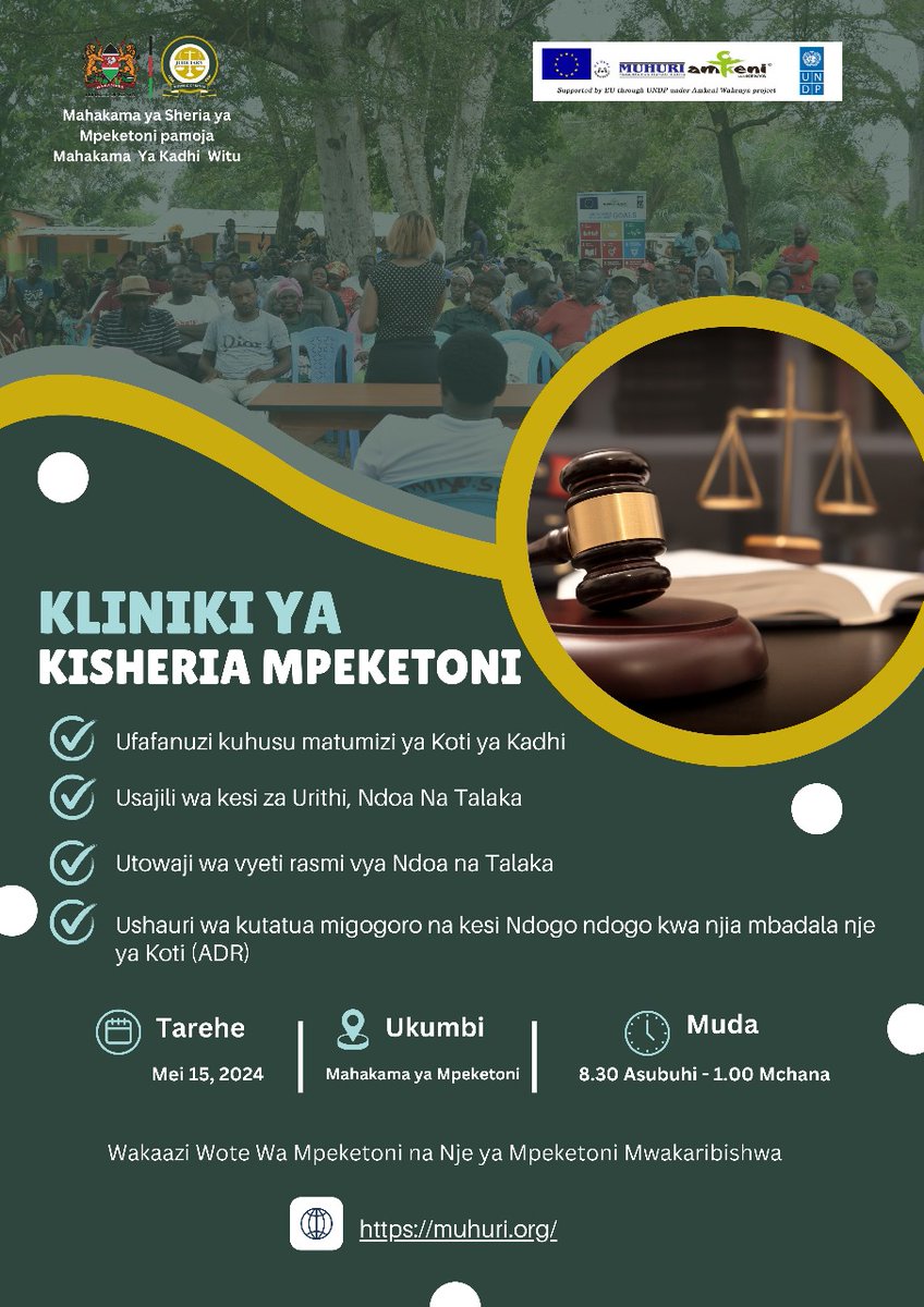 📣 Free Legal Clinic in Mpeketoni ⚖️. Come and learn about inheritance, marriage, and divorce laws. Get legal advice and dispute resolution services 🧑‍⚖️ #justice #humanrights #LegalAdvice