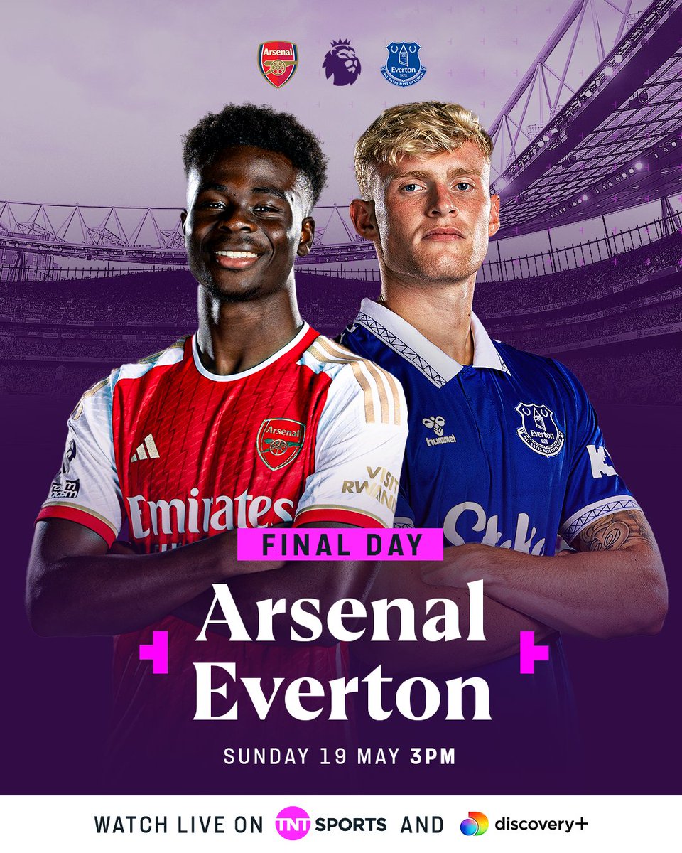 It all comes down to the final day 🍿 Arsenal have to beat Everton to stand any chance of becoming Premier League champions 🏆 Join us live from 3pm on Sunday on @TNTSports & @discovery+ 📺
