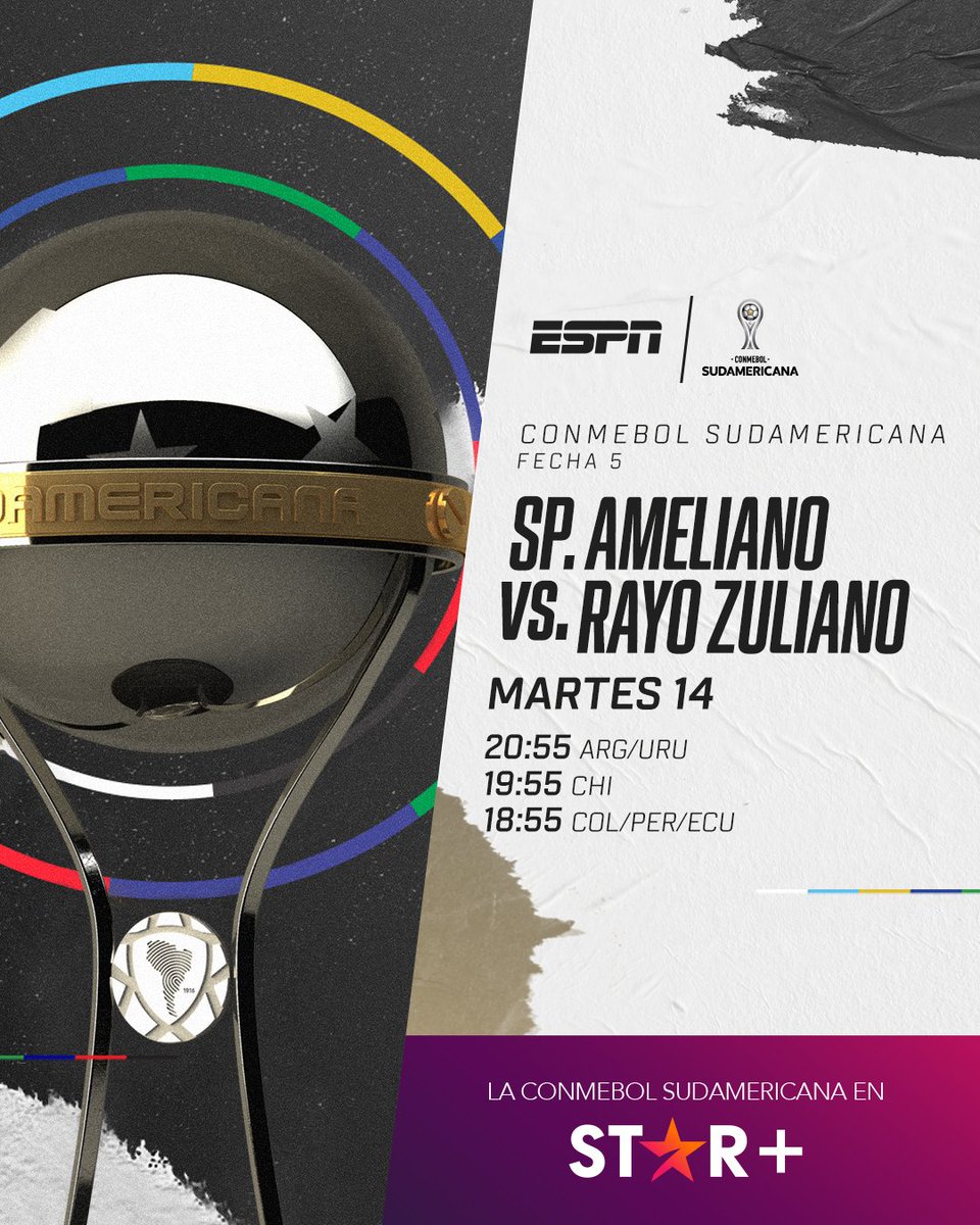 🏆YA estamos en VIVO con la acción de la fecha 5 del Grupo E de la @Sudamericana 🇵🇾 @ClubSpAmeliano 🆚️ 🇻🇪 @DvoRayoZuliano 🎙 Con @GeralSports7