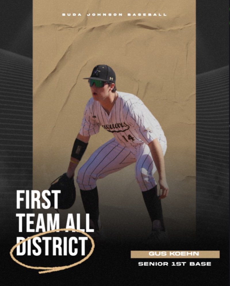 Congratulations to Senior Gus Koehn on being voted 1st Base First Team All District! Thank you for everything you have done for this program! ⚾️🐆 #GoJags #BudaBoys