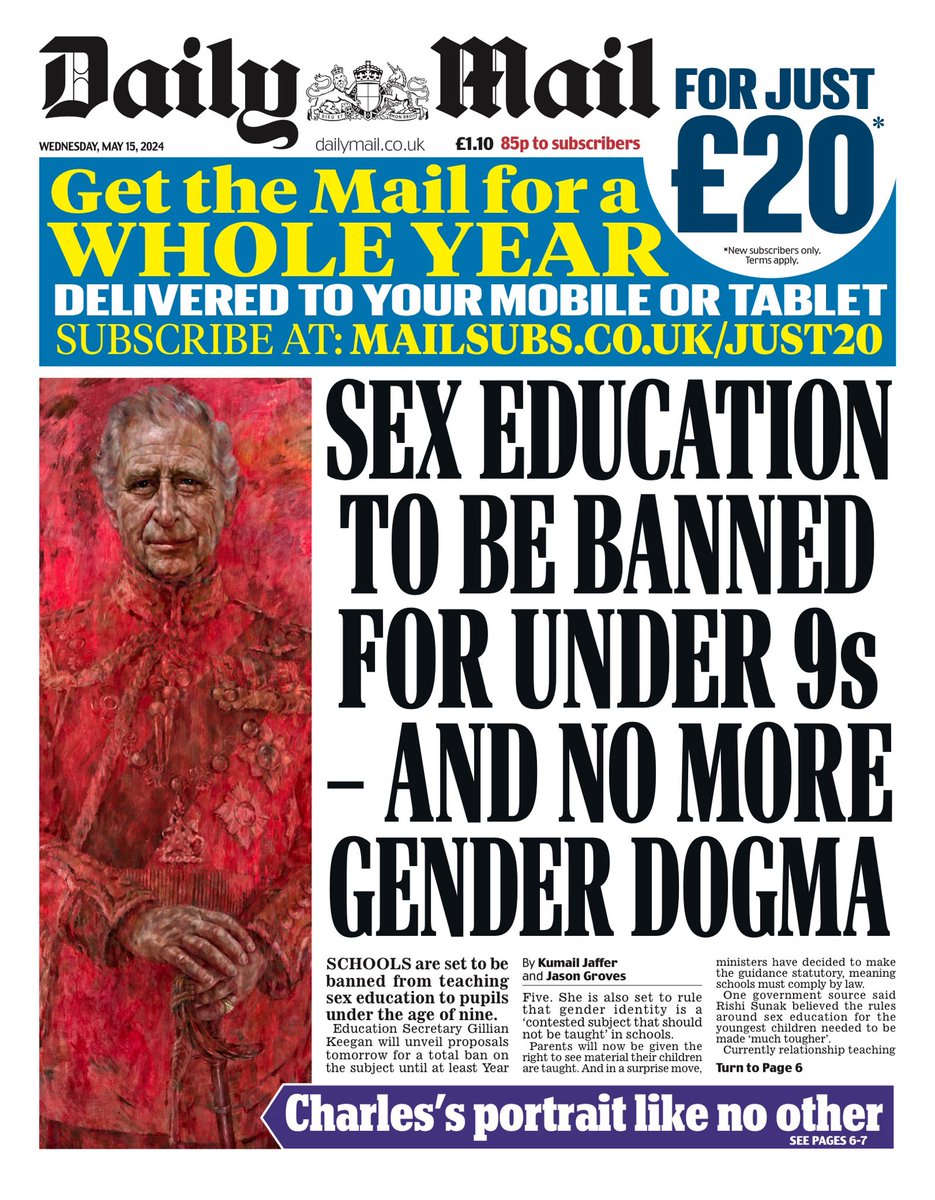 DAILY MAIL: Sex education to be banned for under 9s #TomorrowsPapersToday