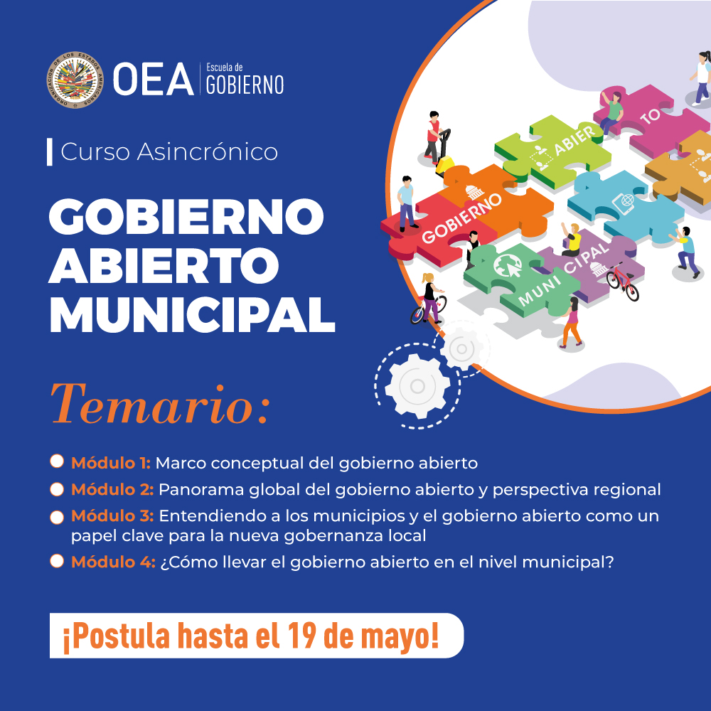 EscuelaOEA's tweet photo. Curso dirigido a funcionarias y funcionarios públicos, así como a miembros de organizaciones ciudadanas interesadas en el #GobiernoAbierto Municipal. 
Aprende cómo fortalecer la democracia local y promover la transparencia.
ℹ️Más info👉 https://t.co/roknkkL5hI https://t.co/V4MJ65HUyu