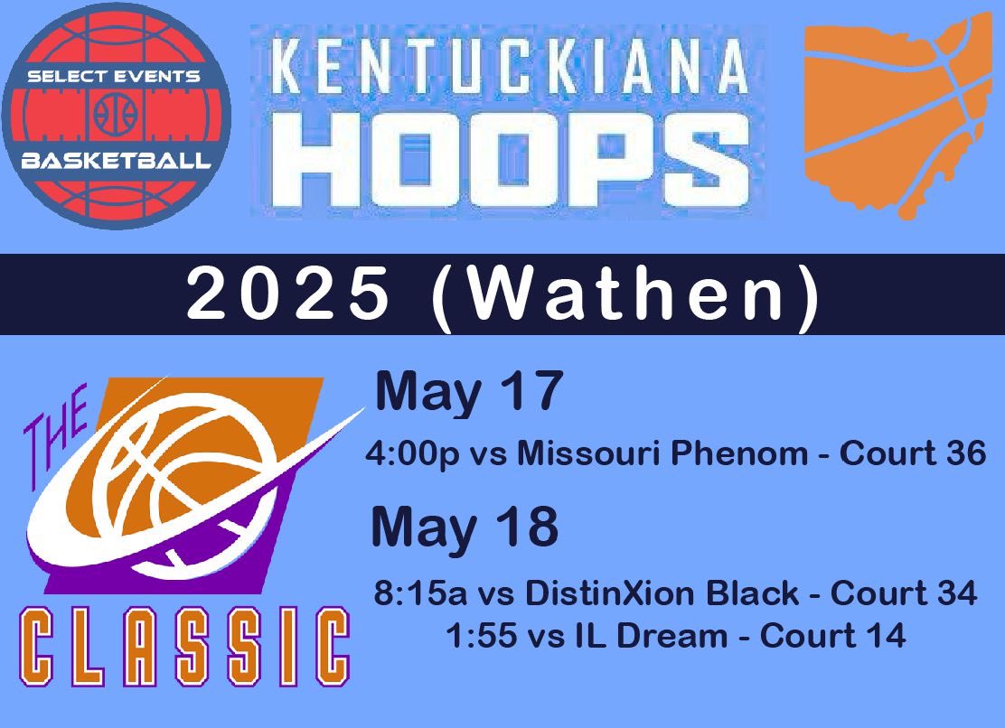 Our Class of 2025 schedule for The Classic this weekend in Louisville. Roster: @kadence_livers @noelsmithh @NariyahCrowe @gwynnieFranz20 @RiisSharon12 @JanyhaM_31 @Kennedyscott21 @IzzyGross2