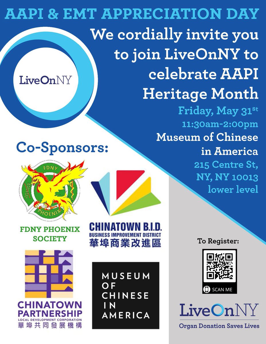 Join us 5/31 for AAPI & EMT Appreciation Day at MOCA, hosted by LiveOnNY to celebrate AAPI Heritage Month