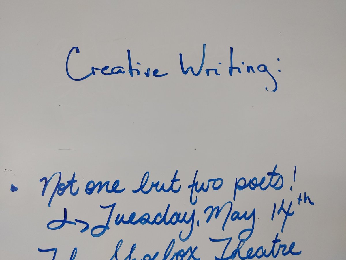 Today I tagged along with @kevinpenst to visit Ms. Kroker's creative writing class at @LVRsecondary in Nelson. Not one but two poets! The kids were smart and funny and wrote weird poems - what more could you ask for?