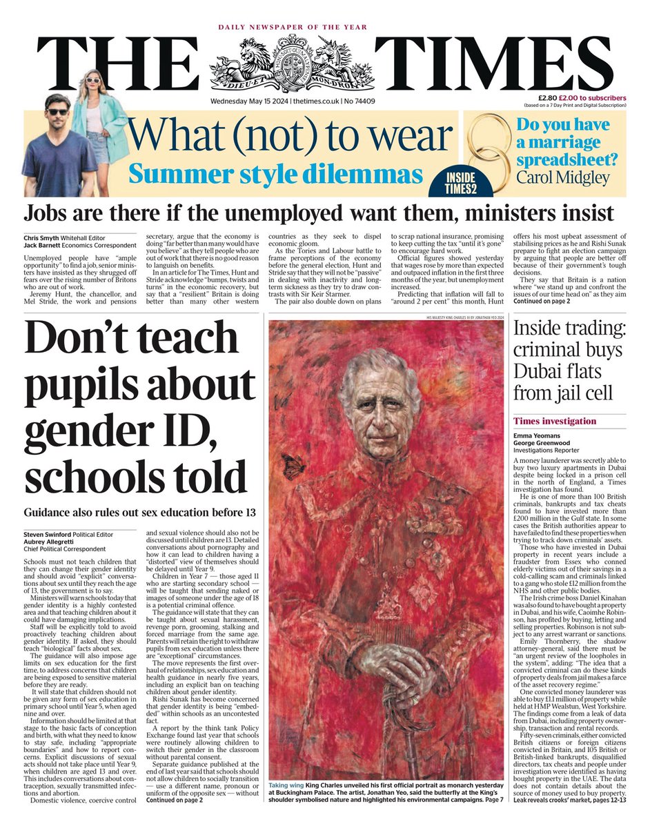 THE TIMES: Don’t teach pupils about gender ID, schools told #TomorrowsPapersToday