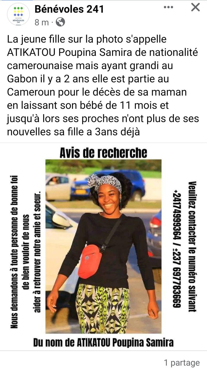 Pris sur Facebook.
Merci de partager, sait-on jamais.🙏🏽🙏🏽🙏🏽

#TT237 #TT241 #Gabon #Cameroun