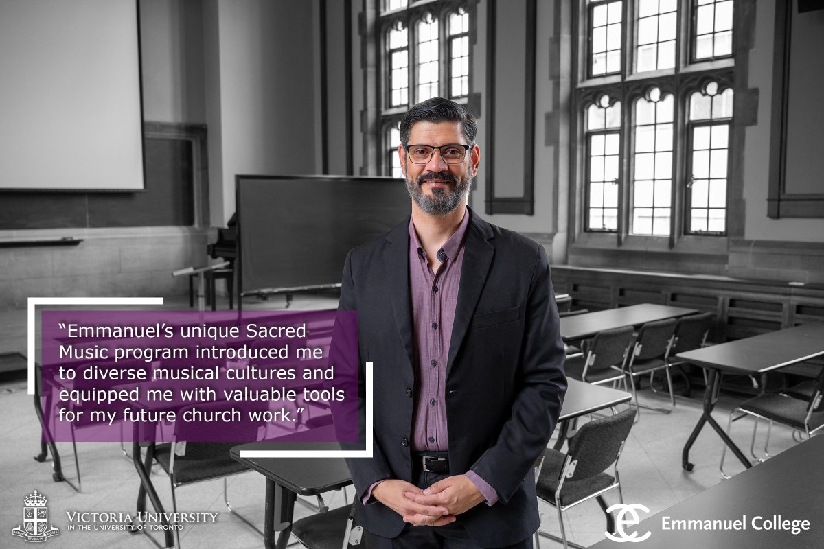 Abner Campos connected with his Brazilian heritage through the Master of Sacred Music program at Emmanuel College, which equipped him with valuable skills as a future church music director. Learn more about Abner and the EC Class of 2024 here: vicu.utoronto.ca/news/meet-emma… #ECGrad2024