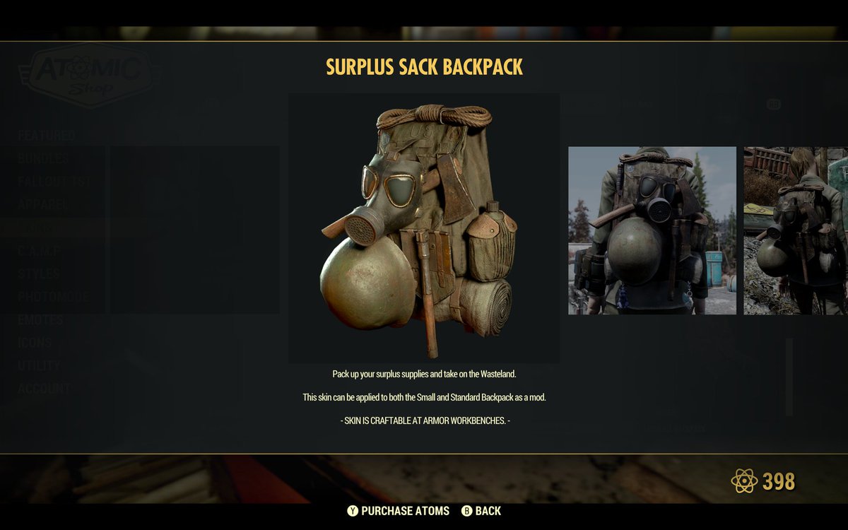 Surplus Sack backpack skin from Home of a Hero bundle. #Fallout76