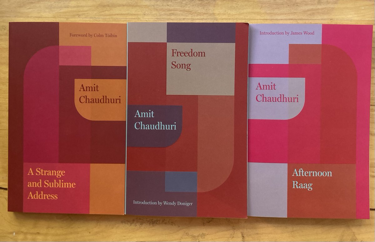 Brand new covers for @AmitChaudhuri's first three novels. Short books of beautiful prose with plenty of atmosphere and novelistic artistry inside. Highly recommend.