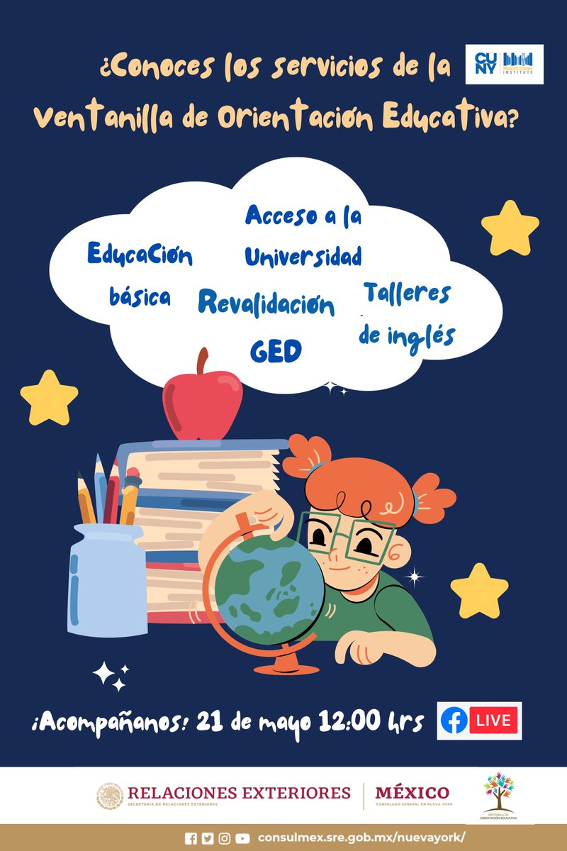 📚🤔 ¿Quieres conocer la oferta educativa que Nueva York tiene para ti? En esta sesión informativa te mostraremos las opciones que más se adecuen a tu disponibilidad. ¡Estaremos respondiendo todas tus preguntas, te esperamos! 🔎 #VoE