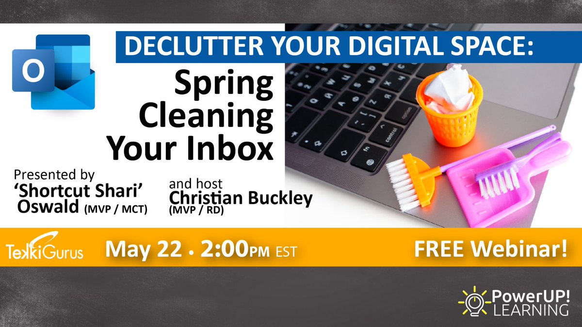 Spring is here, and it's time to tidy up your digital space! Join @shortcutshari and host @buckleyplanet for a session packed with tips to conquer inbox chaos.  Register now: bit.ly/20240522WW #SpringCleaning #Productivity #WheresTheWaffle #CommunityRocks #MVPBuzz