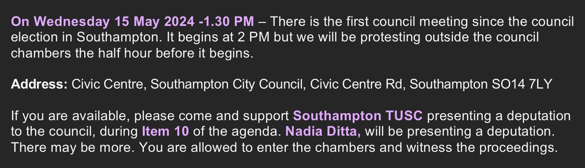 Southampton TUSC would like to thank all those people who voted for us in the council elections, particularly in #BevoisWard where @NadiaDitta received 848 votes. We have not gone away. Nadia will be presenting one of the deputations to council tomorrow on the community's behalf.