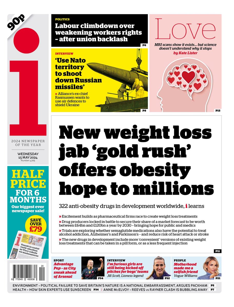 🇬🇧 New Weight Loss Jab 'Gold Rush' Offers Obesity Hope To Millions

▫Weight-loss drugs ‘gold rush’ with 322 in development for £120bn-a-year market
▫@cahalmilmo
▫is.gd/sscOjm 👈

#frontpagestoday #UK @theipaper 🇬🇧