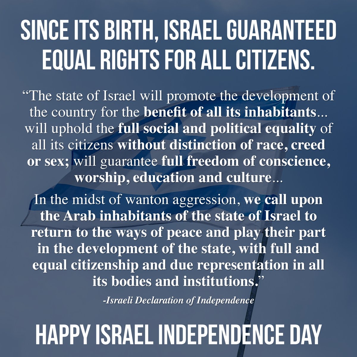 Israel is not an apartheid state and never has been. Since its birth, Israel has guaranteed equal rights for all its citizens. In fact, many Arabs prefer life under Israeli rule to life under the PA, Hamas, or other Arab regimes throughout the Middle East.
