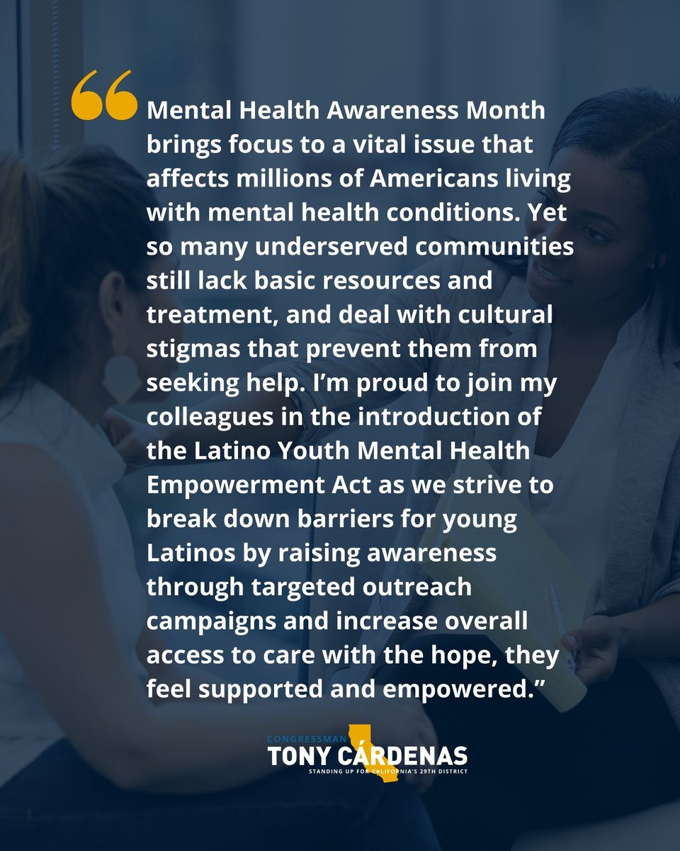 Today, I joined @RepCaraveoMD , @RepSalinas and @gracenapolitano to introduce the Latino Youth Mental Health Empowerment Act. This legislation aims to boost mental health access and cut through cultural and language barriers for Latino youth.