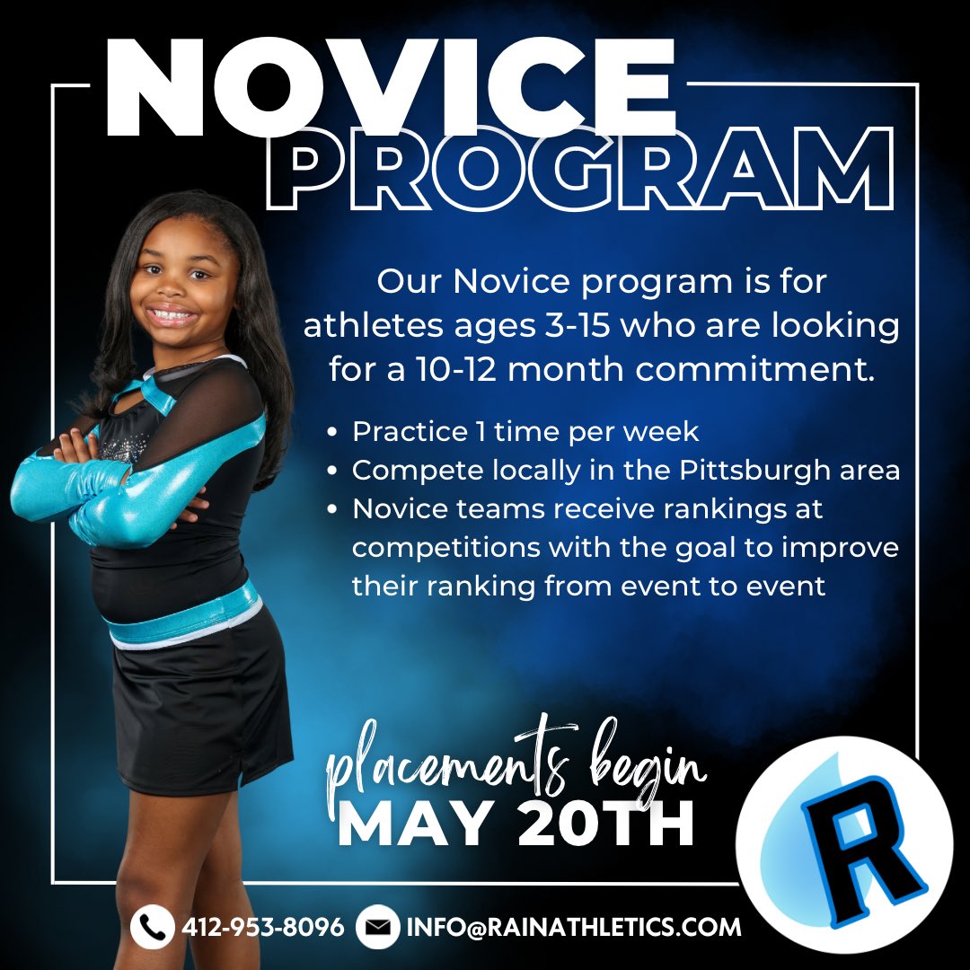 Ready to get into competitive cheer? We’ve got the right program for you! 🙌 Our 𝐍𝐎𝐕𝐈𝐂𝐄 program is perfect for athletes ages 3-15. 🖤 Visit ➡️ rainathletics.com/join to become a 𝐕𝐈𝐏 & receive our 2024-25 season info today!
