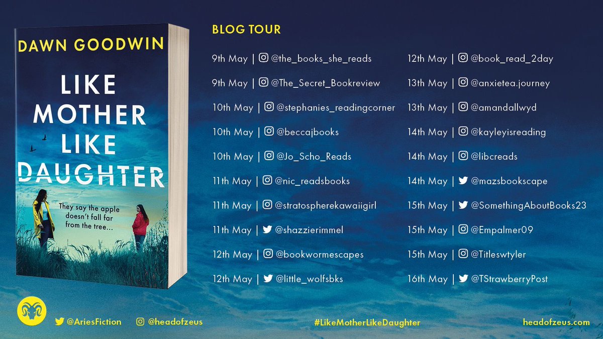 It is my stop on the #BlogTour for #LikeMotherLikeDaughter by @DGoodwinAuthor, an engaging read full of twists that leaves any parent wondering how well they really know their children …. instagram.com/p/C69p_oercLO/… @HoZ_Books @AriesFiction