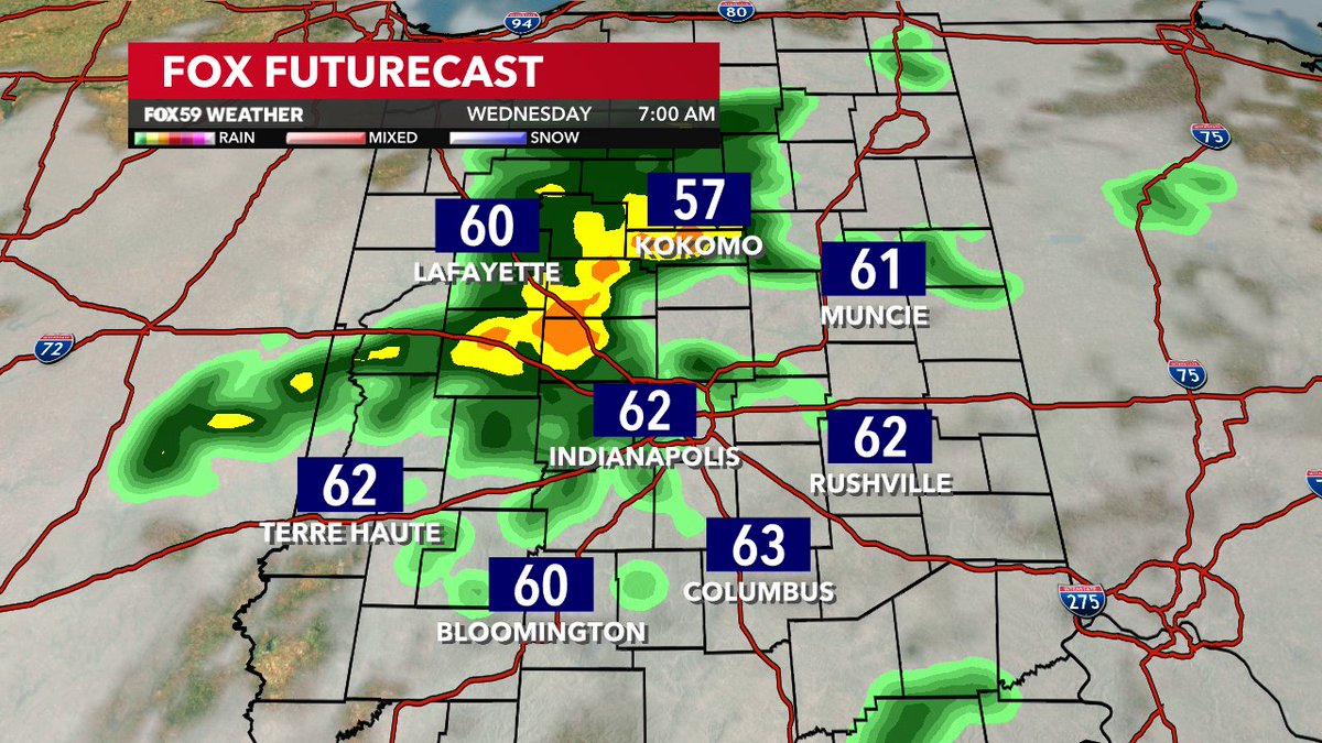 Upper-low lingers overnight and that will keep the showers around. Coverage will peak at around 40% through sunrise #INWx