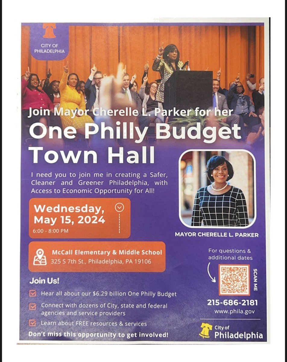 Tomorrow Wednesday May 15th Join Mayor Parker for her One Philly Budget Town Hall