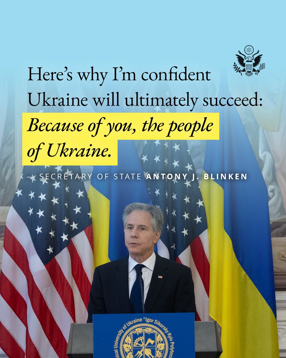 Putin has always underestimated the fierceness with which free people will defend their right to shape their destiny. -@SecBlinken in Kyiv, Ukraine