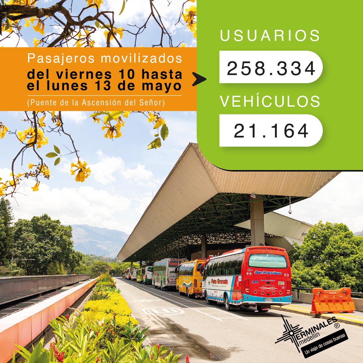 ¡Gracias por elegirnos para tu viaje de Puente Festivo!

Queremos agradecer a todos nuestros usuarios por movilizarse de manera legal y segura por nuestras terminales.

¡Esperamos que sigamos siendo tu opción para próximos viajes!

#UnViajeDeCosasBuenas