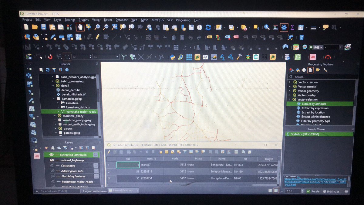 kboat_3's tweet photo. Day 2: Challenge solved utilizing “Extract by attribute” to remove the ‘NULL’ values from the ‘name’ field in the attribute table of the national highway layer
#30DaysOfQGIS #AdvancedQGIS #Geospatialanalysis #Spatialthoughts https://t.co/Ig44CDoNBN