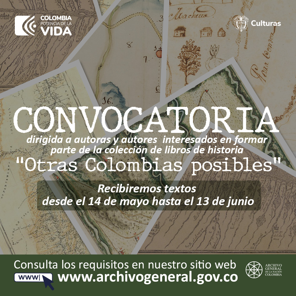 📣Tras 16 años de publicar el último libro de investigación por convocatoria, el @ArchivoGeneral invita a autores y autoras a ser parte de la colección de libros 'Otras Colombias posibles'.📚 🧵1/2👇