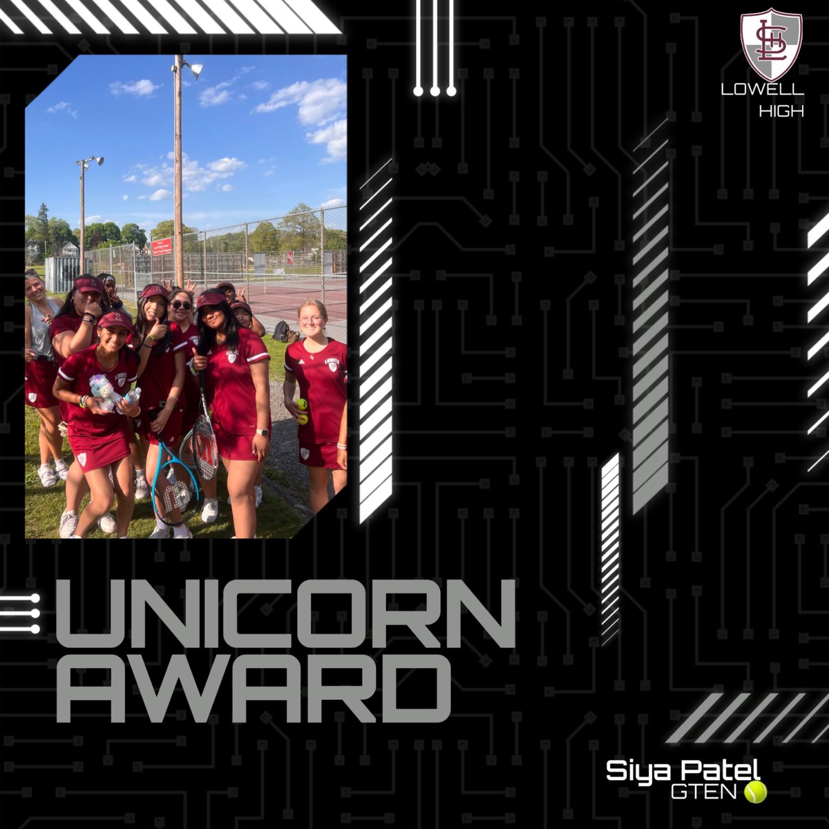 JenCareyLHS's tweet image. Siya Patel was recognized with the Unicorn Award! Seniors get busy during this time of year &amp;amp; are forced to choose between activities at times…Siya chose the #rackpack 🎾@_LHSAthletics @LowellHigh