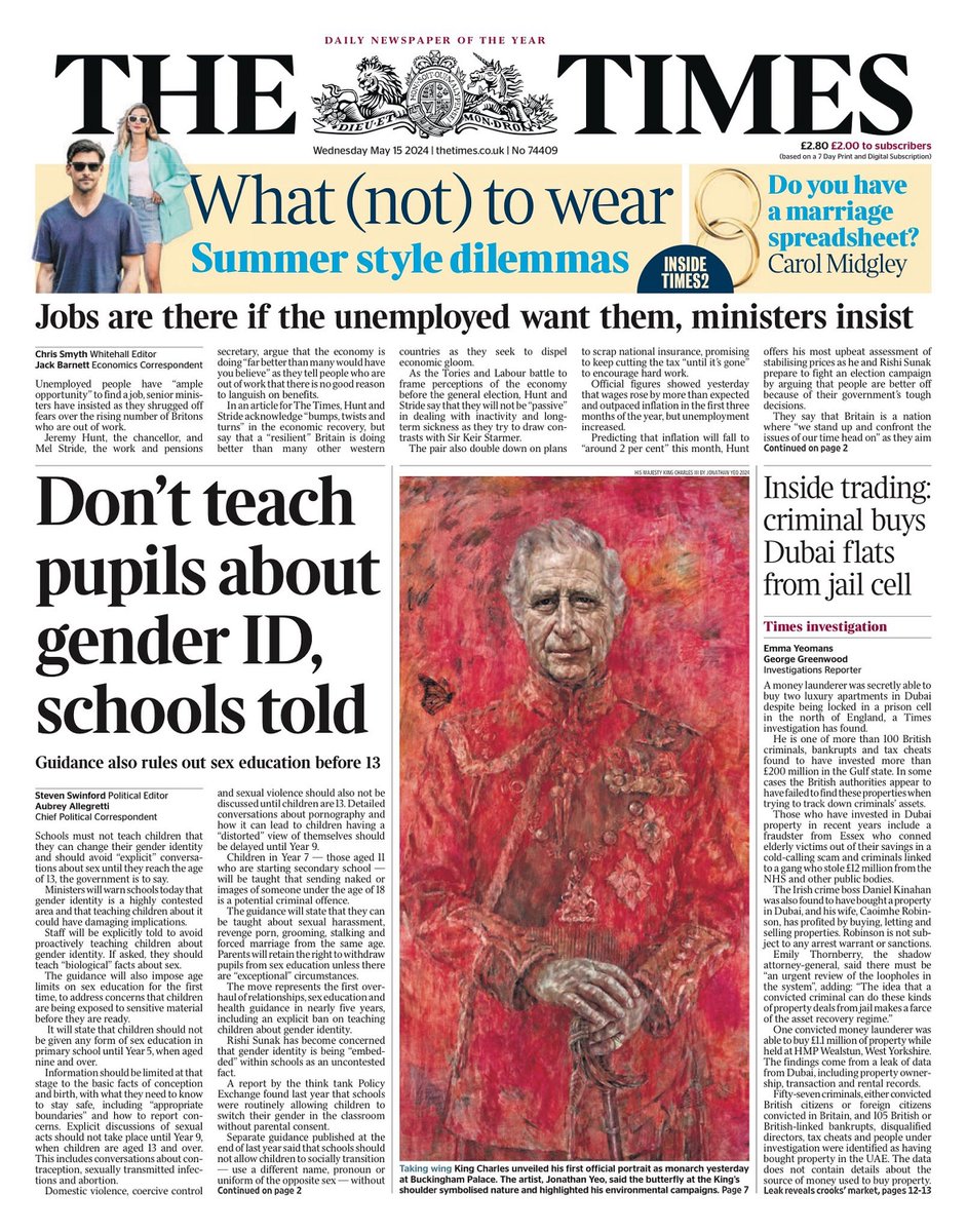 🇬🇧 Don't Teach Pupils About Gender ID, Schools Told

▫Guidance also rules out sex education before 13
▫@Steven_Swinford  @breeallegretti 

#frontpagestoday #UK @thetimes 🇬🇧