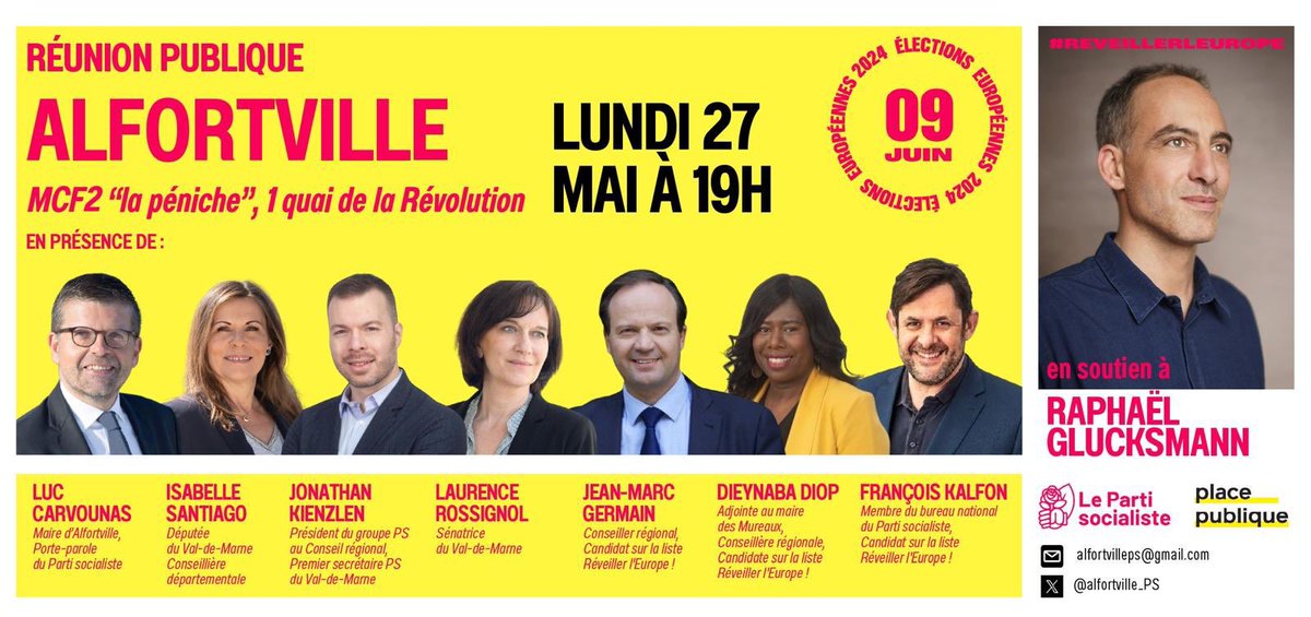 Venez #ReveillerLEurope à #Alfortville le 27 mai prochain avec @luccarvounas @isasantiago_94 @laurossignol @jmgermain @Dieynadiopsow @francoiskalfon (et moi-même 😇)! ✊🏻🌷🇪🇺 @rglucks1 @partisocialiste @placepublique_