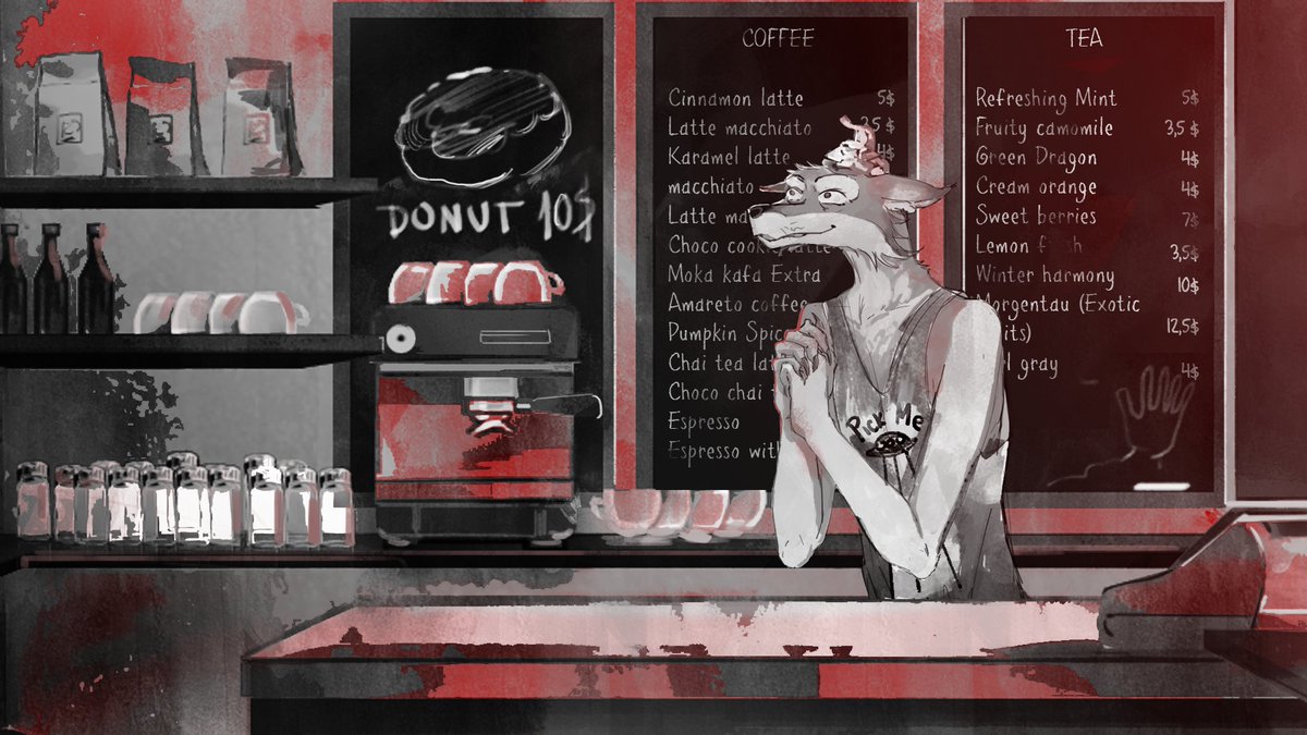 LunaticMoonLLC's tweet image. Best coffee in the town of Augury Point right here at the Serpent's Brew! Over three months since the last severed finger in the cup incident. #godot #visualnovel #gamedev