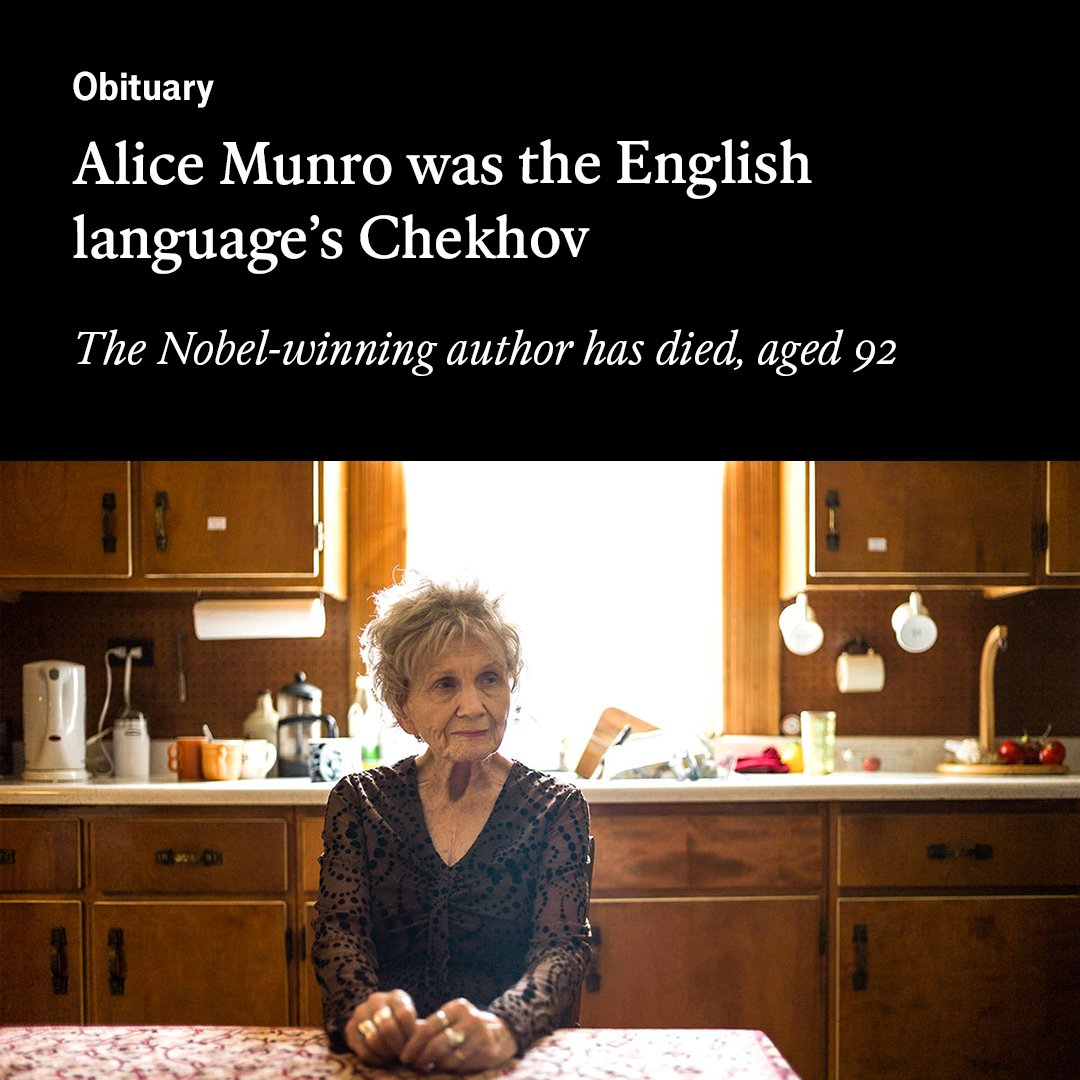 “What made you wanted was nothing you did, it was something you had, and how could you ever tell whether you had it?” Our obituary of Alice Munro, who has died aged 92 econ.st/4boKJS4 Photo: Ian Willms/New York Times/Redux