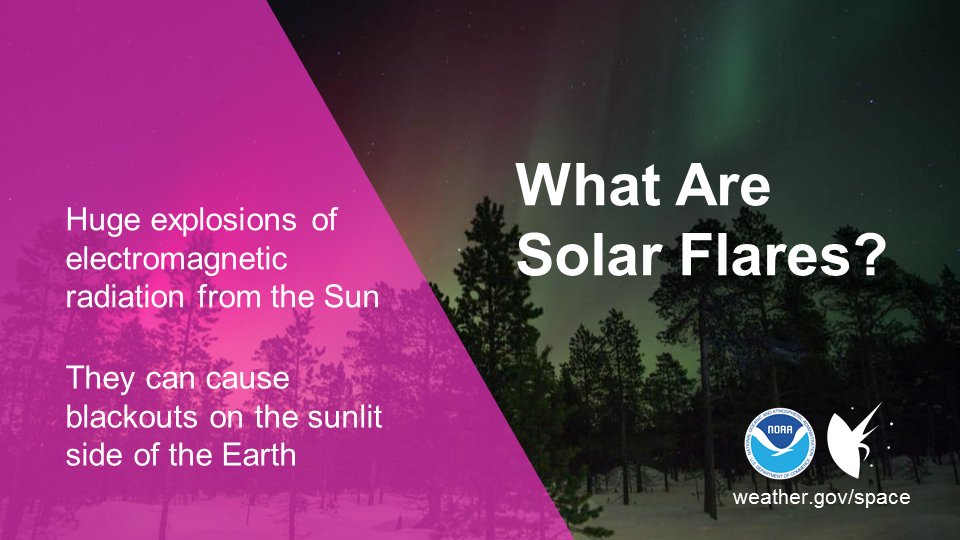 With the recent space weather activity, you may be confused by some of the terminology.  Solar flares are energetic explosions from the Sun & can cause radio blackouts from minutes to hours. swpc.noaa.gov/phenomena/sola… #SpaceWeather