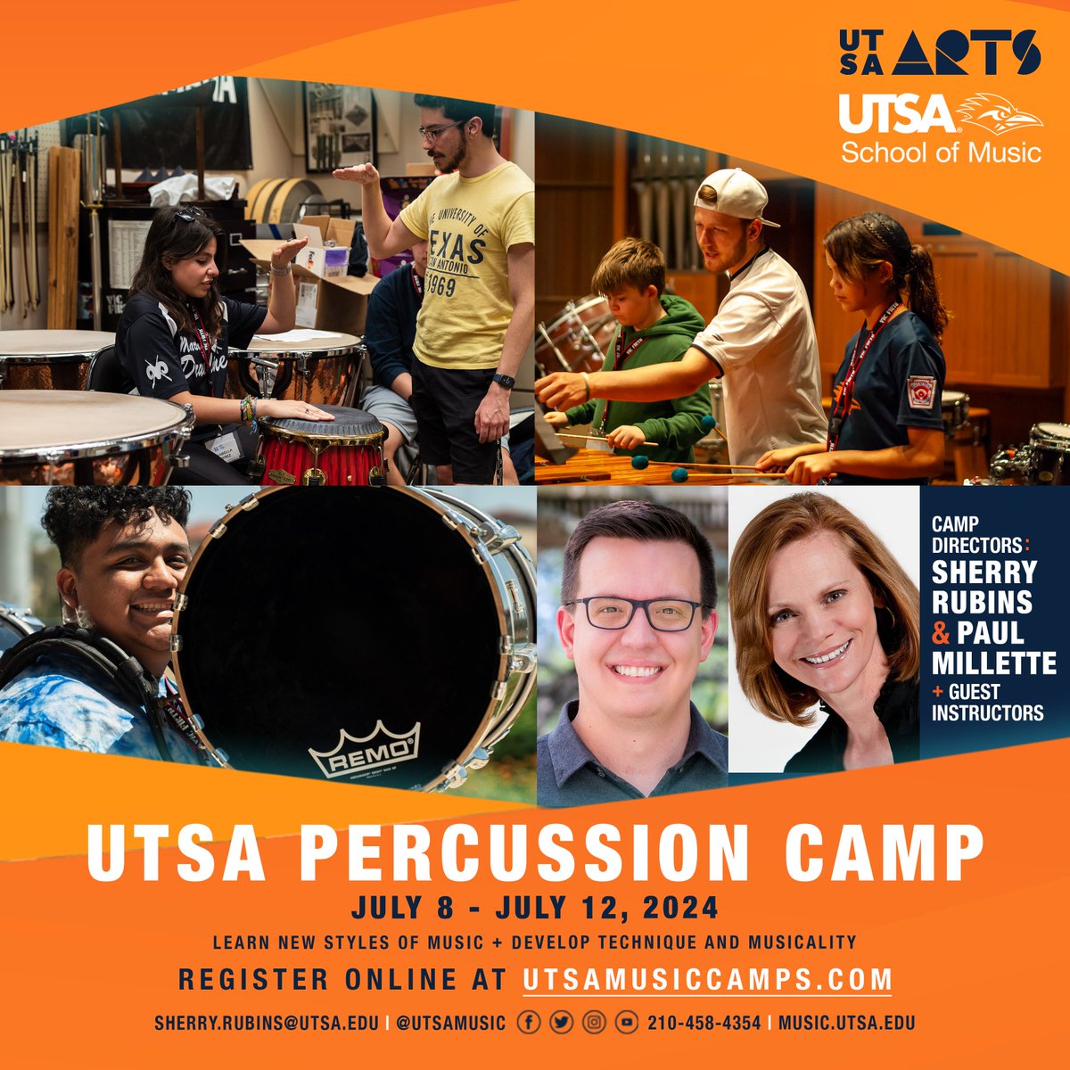 School is almost out, and UTSA summer music camps are reopening!  🤙 Registration for Percussion Camp is open online. Visit utsamusiccamps.com/utsa-percussio… to register! #BirdsUp  #UTSAMusic