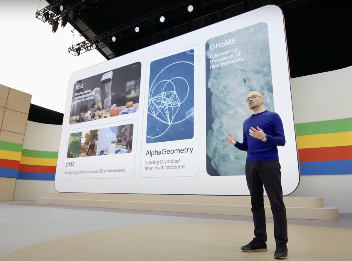 lmthang's tweet image. Just realized that #AlphaGeometry was highlighted at the beginning of @demishassabis&apos;s keynote talk at #GoogleIO today. I was watching the keynote but  somehow missed it, until @quocleix told me so :D. Stay tune for more updates from our team later in the year, cc @thtrieu_!