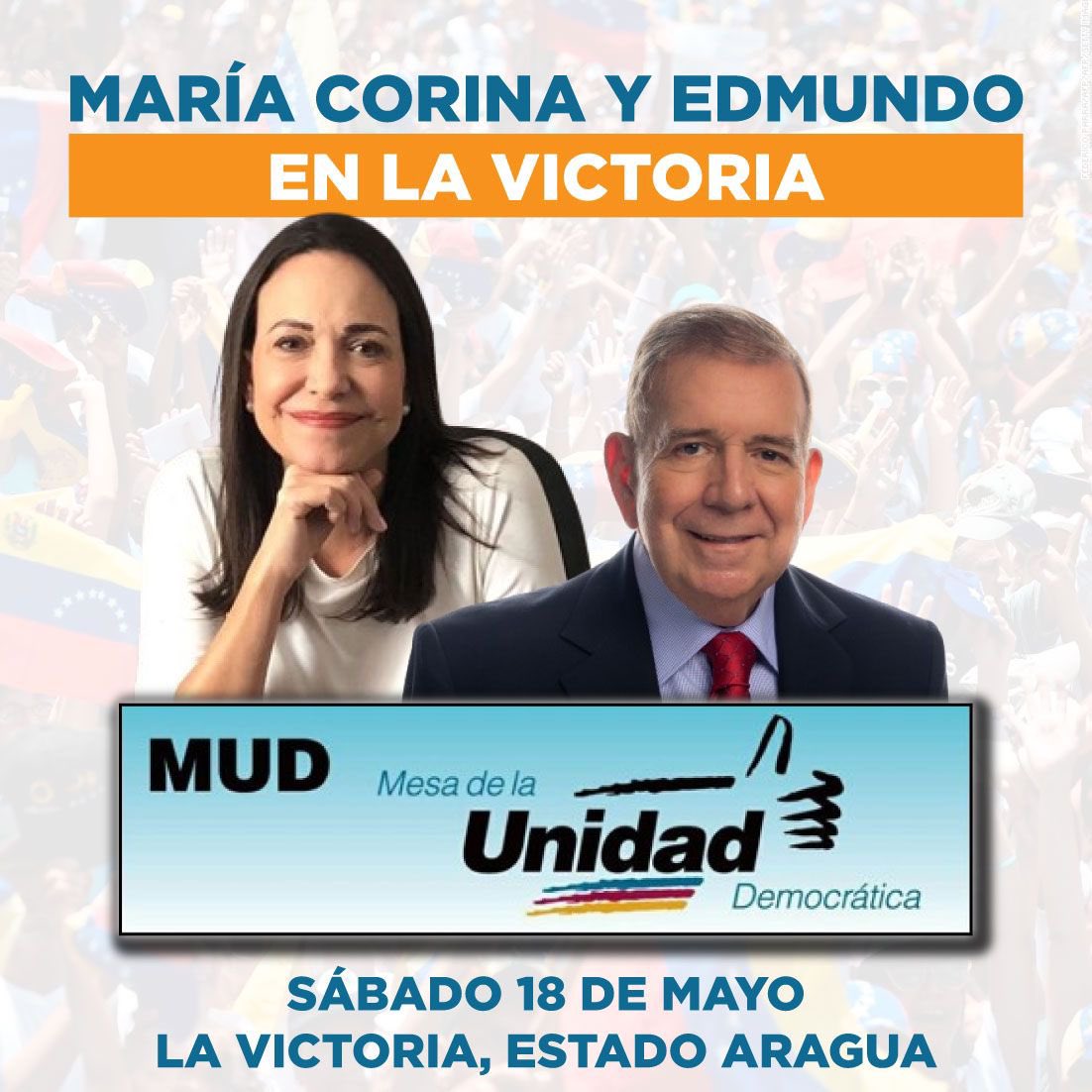 ¡Nuestro candidato empieza a recorrer el país! 🇻🇪 Este sábado, a las 10 am, los aragüeños tienen una cita importante en La Victoria: acompañar a nuestro candidato Edmundo González en su primera concentración de campaña. ¡Ratifiquémosle nuestro apoyo al próximo presidente de