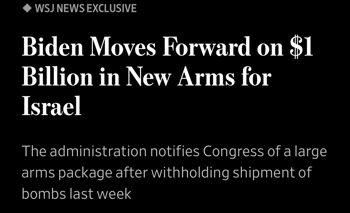 The “Biden is withholding arms from Israel” was purely a PR scheme by the White House in order to make it seem as though Biden & his administration are giving any kind of resistance to their partner in genocide. And the US media, like good stenographers, ate it up & spread it.