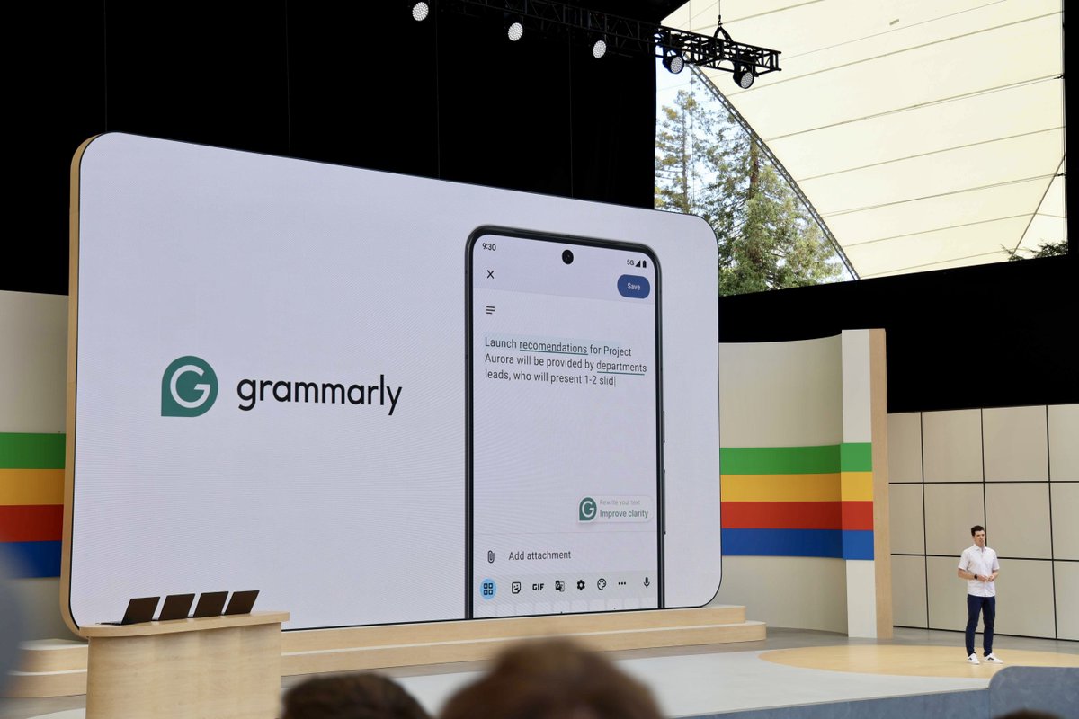 TFW Grammarly is on the big screen at #GoogleIO 🤩 We’re excited to be a launch partner for Gemini Nano and help Android users unlock Grammarly’s AI-powered suggestions on the go!