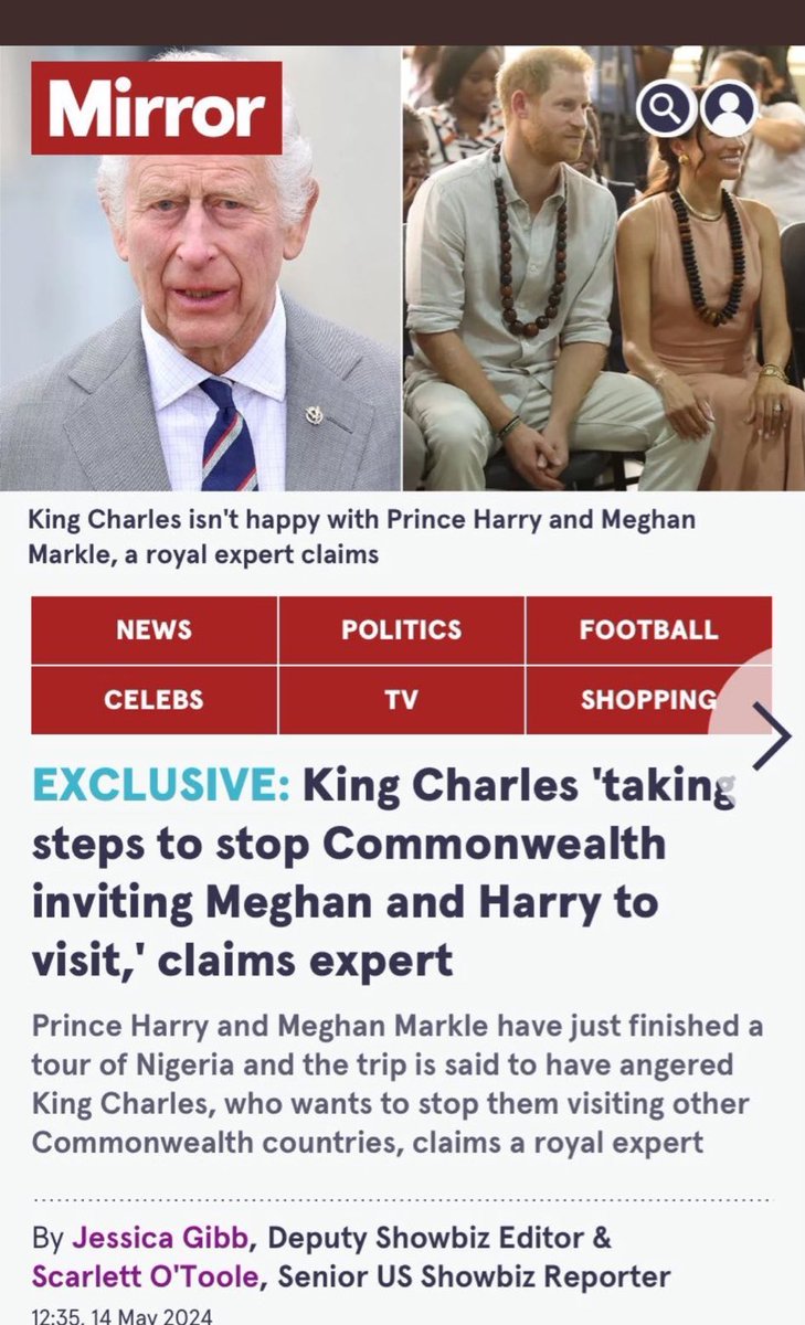 I don’t know which 1 of you royalists need your bubbles burst, but I am here to tell you your King Charles can’t do💩to block Prince Harry & Meghan from visiting commonwealth countries: He’s not head of all of them, doesn’t control them, & can’t do💩 to prevent the Sussexes.🥂😘